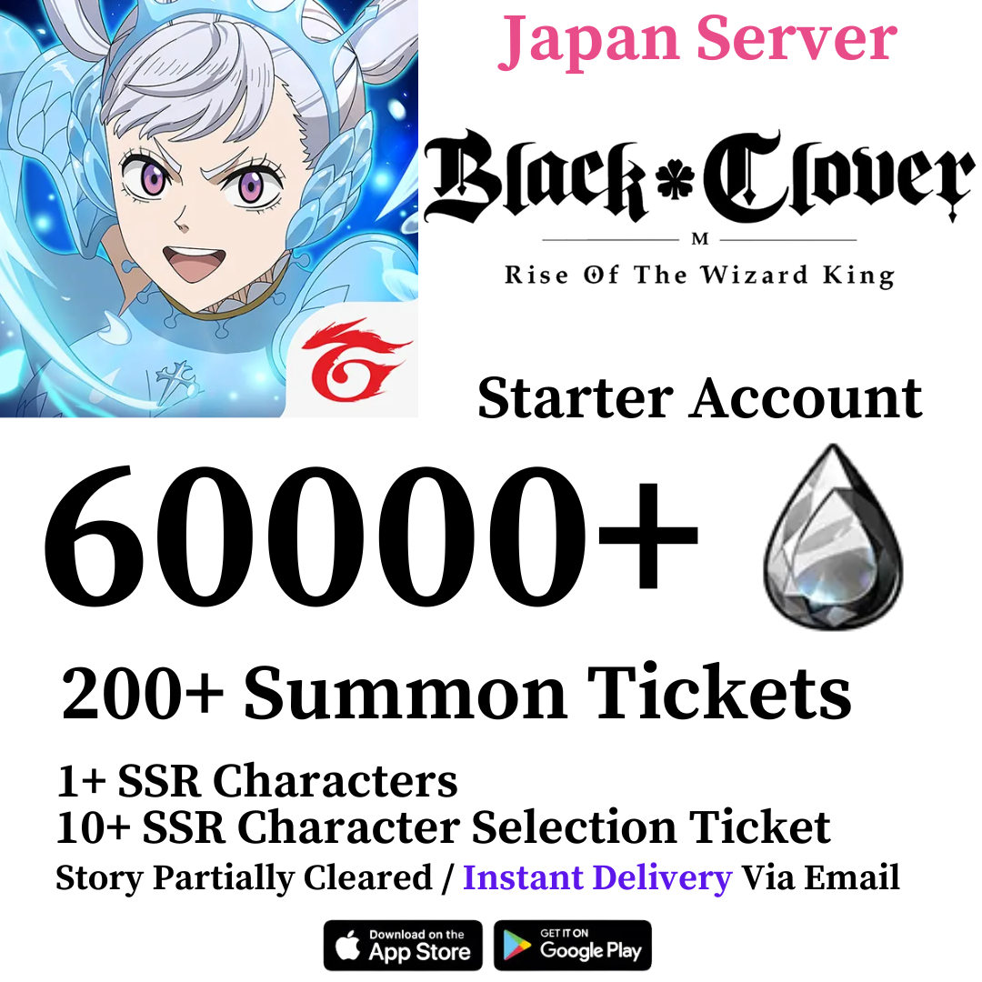 [Japan Server] 50000+ Crystals 200+ Summon Tickets | Black Clover M Rise of the Wizard King Reroll Account