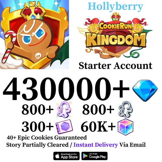 [Instant Delivery] [Hollyberry Server] Cookie Run: Kingdom 430000+ Gems Daily Login Starter Account