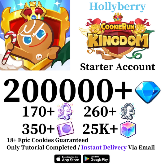 [Instant Delivery] [Hollyberry Server] Cookie Run: Kingdom 200000+ Gems Daily Login Starter Account