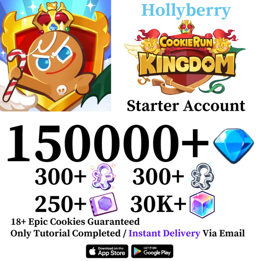 [Instant Delivery] [Hollyberry Server] Cookie Run: Kingdom 150000+ Gems Daily Login Starter Account